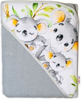 Dětská termoosuška s kapucí Baby Nellys, Medvídek Koala, 100 x 100 cm - šedá - obrázek 1