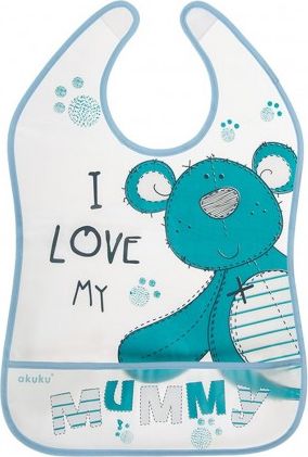 Dětský bryndák s kapsičkou Akuku Teddy Bear, Tyrkysová - obrázek 1