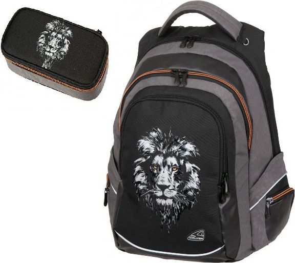 Studentský školní batoh Lev 2 dílný set - FAME Lion Black - obrázek 1