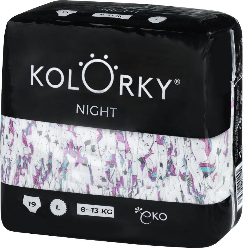 KOLORKY NIGHT - L (8-13 kg) - 19 ks - noční jednorázové eko plenky - obrázek 1