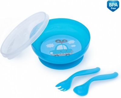 Uzaviratelná miska s lžičkou a vidličkou Toys - modrá - obrázek 1