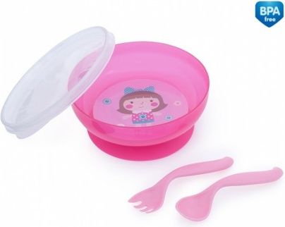 Uzaviratelná miska s lžičkou a vidličkou Toys - růžová - obrázek 1