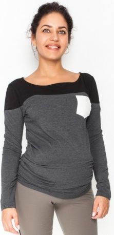 Těhotenské triko/halenka dlouhý rukáv Anna - černé/grafit, Velikosti těh. moda XL (42) - obrázek 1