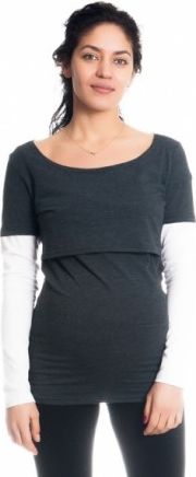 Těhotenské, kojící triko/halenka dlouhý rukáv Ria - grafit/bílé, Velikosti těh. moda L (40) - obrázek 1
