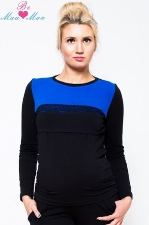 Těhotenské triko/halenka Ivana - černá/modrá, KOJÍCÍ, Velikosti těh. moda L/XL - obrázek 1