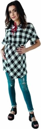 Košilová těhotenská tunika kr. rukáv - černá, Velikosti těh. moda XS (32-34) - obrázek 1