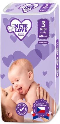 Dětské jednorázové pleny New Love Premium comfort 3 MIDI 4-9 kg 48 ks, Bílá - obrázek 1