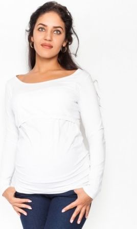 Těhotenské, kojící triko/halenka dlouhý rukáv Siena - bílé, Velikosti těh. moda XS (32-34) - obrázek 1