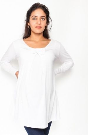 Volná těhotenská halenka/tunika dlouhý rukáv Aria - bílá, Velikosti těh. moda L (40) - obrázek 1