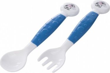 Plastový flexibilní příbor Canpol Babies Kravička - modrý - obrázek 1