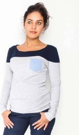 Těhotenské triko/halenka dlouhý rukáv Anna - šedý melír/granát, Velikosti těh. moda XL (42) - obrázek 1