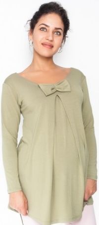 Volná těhotenská halenka/tunika dlouhý rukáv Aria - khaki, Velikosti těh. moda S (36) - obrázek 1