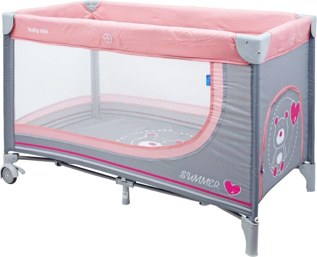 Dětská cestovní postýlka Baby Mix Medvídek pink - obrázek 1
