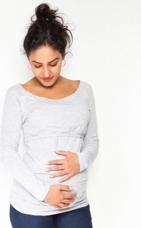 Těhotenské, kojící triko/halenka dlouhý rukáv Siena - sv. šedé, Velikosti těh. moda XL (42) - obrázek 1