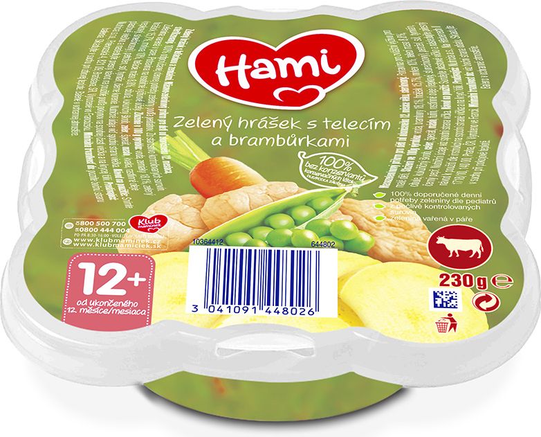 6x HAMI Talířek Zelený hrášek s telecím a brambůrkami 230 g, 12+ - obrázek 2
