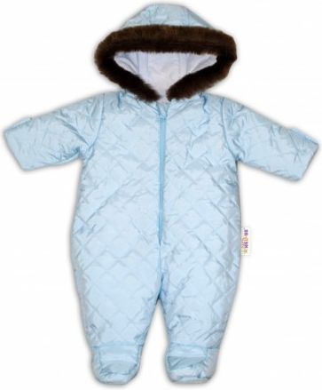 Kombinéza s kapucí a kožíškem Baby Nellys ®prošívaná, bez šlapek - sv. modrá, Velikost koj. oblečení 98 (24-36m) - obrázek 1