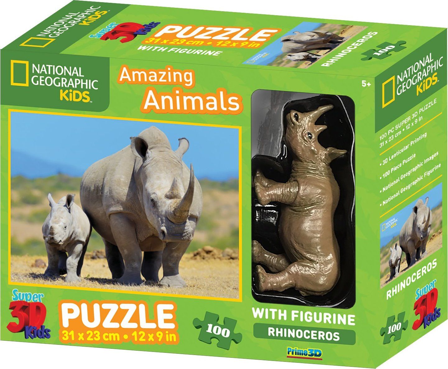 PRIME 3D Puzzle Nosorožec s mládětem 3D 100 dílků + figurka - obrázek 1