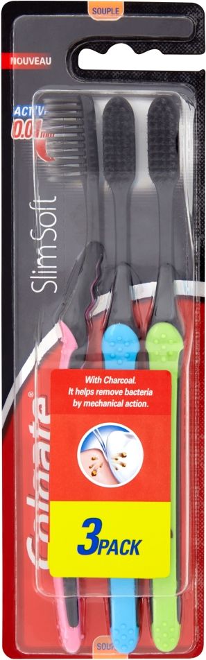 Colgate Charcoal Slim Soft zubní kartáček 3 ks/bal. - obrázek 1