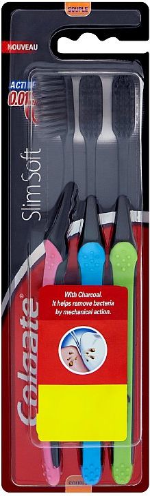 Colgate Charcoal Slim Soft zubní kartáček 3 ks/bal. - obrázek 2
