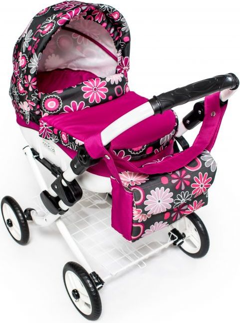 Kočárek pro panenky JASMINE Kids růžové květy - obrázek 2