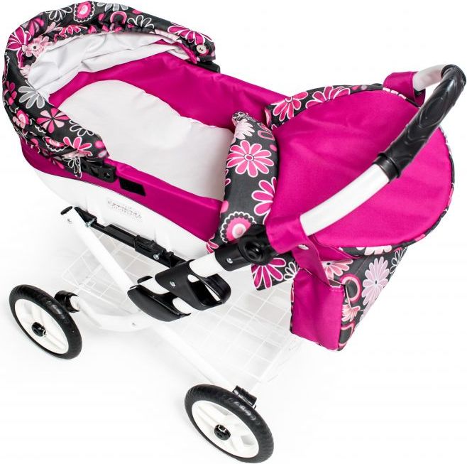 Kočárek pro panenky JASMINE Kids růžové květy - obrázek 3