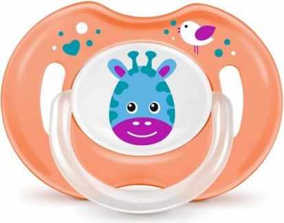 Ortodontický silikonový dudlík s krytem Žirafka - oranžový - obrázek 1