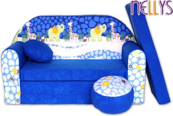 NELLYS Rozkládací dětská pohovka 28R - Safari modré - obrázek 1