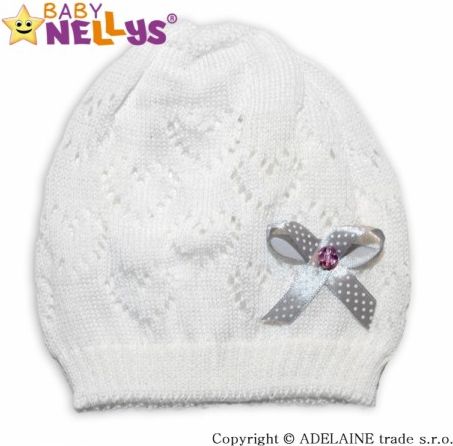 Háčkovaná čepička Mašlička Baby Nellys ® - bílá - obrázek 1