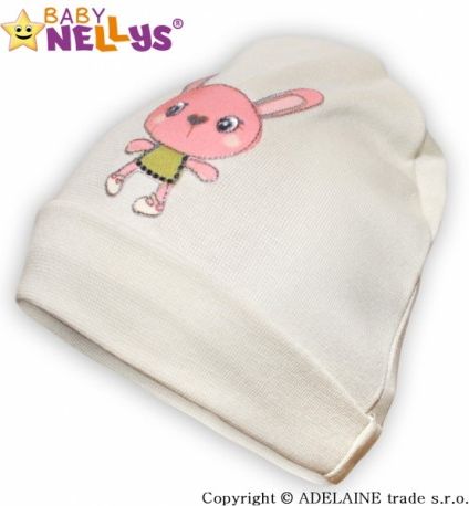 Bavlněná čepička Baby Nellys ® - béžová s Králíčkem - obrázek 1