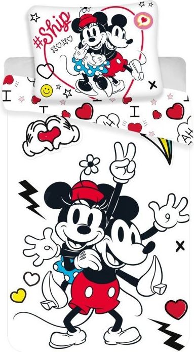 JERRY FABRICS Povlečení Mickey a Minnie Retro Heart Polyester, 140/200, 70/90 cm - obrázek 1
