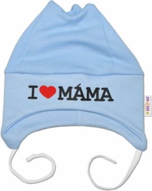 Čepička Kolekce I love Máma na šnurku - modrá, 0-3m - obrázek 1
