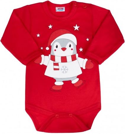 Kojenecké body s dlouhým rukávem New Baby Winter Penguin, Červená, 80 (9-12m) - obrázek 1