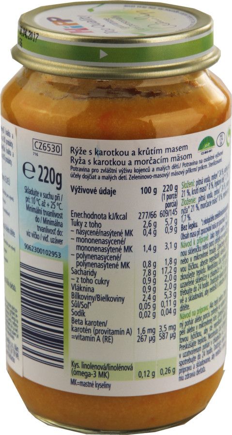 HiPP JUNIOR BIO Rýže s mrkví a krůtím masem 220g - obrázek 2