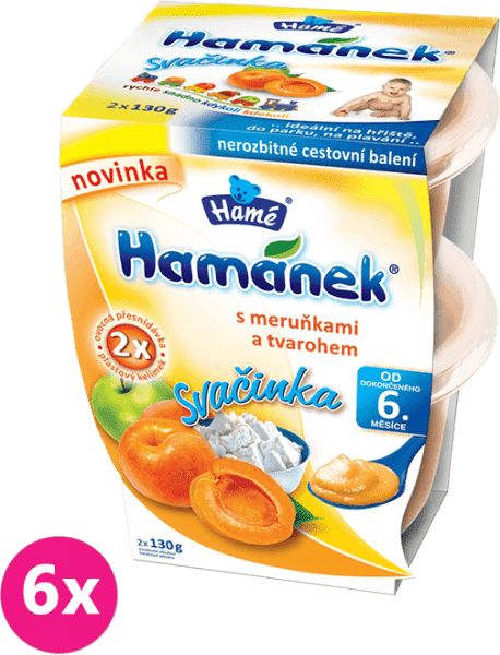 6x HAMÁNEK Svačinka s meruňkami a tvarohem (2x130 g) - ovocný příkrm - obrázek 1