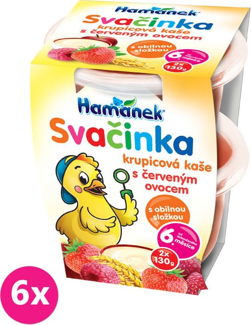 6x HAMÁNEK Svačinka s krupicovou kaší s červeným ovocem (2x130 g) - ovocný příkrm - obrázek 1