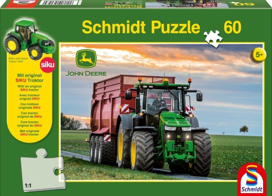 SCHMIDT Puzzle John Deere Traktor 8370R 60 dílků + model SIKU - obrázek 1