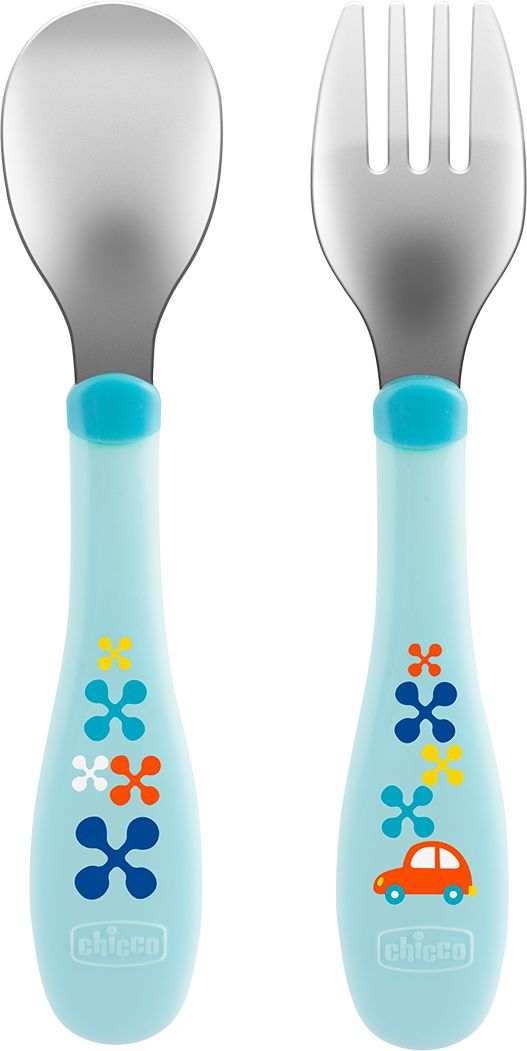 Chicco Lžička/vidlička nerez 18m+ modrá 1 ks - obrázek 1