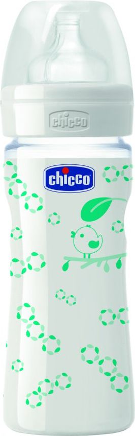 Chicco Láhev Well-Being skleněná, silikonový dudlík, zelená 240 ml - obrázek 1
