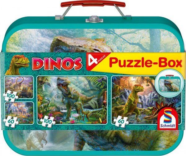 SCHMIDT Puzzle Dinosauři 4v1 v plechovém kufříku (60,60,100,100 dílků) - obrázek 2