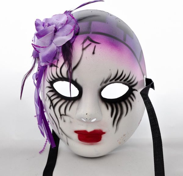 Maska harlekýn z kvítkem - fialová - obrázek 1