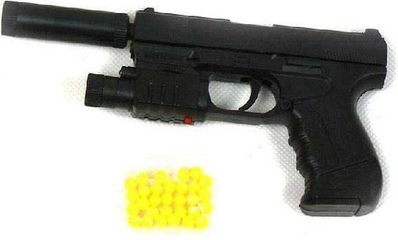 Pistole na kuličky s laserovým zaměřovačem a tlumičem - obrázek 1