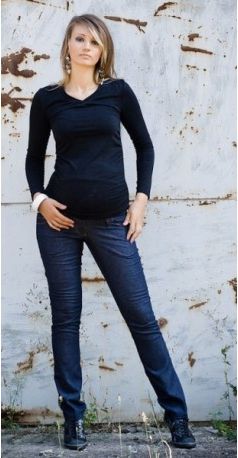 Těhotenské kalhoty JEANS - Granát , Velikosti těh. moda XS (32-34) - obrázek 1