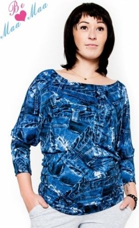 Těhotenské stylové triko, halenka s JEANS vzorem, Velikosti těh. moda L/XL - obrázek 1