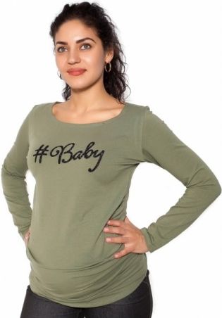 Těhotenské triko dlouhý rukáv Baby - khaki, zelená, Velikosti těh. moda XS (32-34) - obrázek 1
