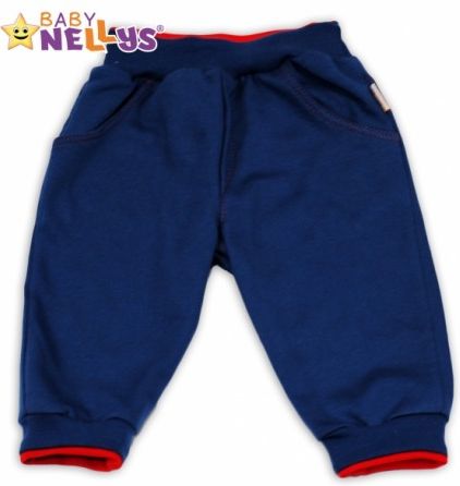 Tepláčky Baby Nellys® - modré/červený lem, Velikost koj. oblečení 68 (4-6m) - obrázek 1