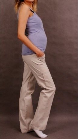Těhotenské kalhoty s boční kapsou - tm. béžová , Velikosti těh. moda XL (42) - obrázek 1