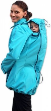 Bunda pro nosící, těhotné - softshellová - pro nošení dítěte v předu i vzadu - tyrkysová, Velikosti těh. moda S/M - obrázek 1