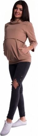 Těhotenské a kojící teplákové triko - béžové, Velikosti těh. moda S (36) - obrázek 1