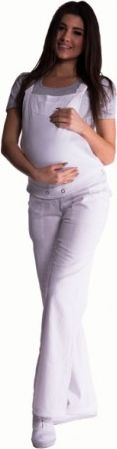 Těhotenské kalhoty s láclem - bílé, Velikosti těh. moda L (40) - obrázek 1