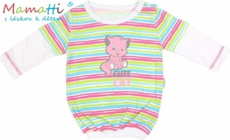 Halenka/tričko dlouhý rukáv Mamatti CAT - bílé/barevné proužky, Velikost koj. oblečení 80 (9-12m) - obrázek 1